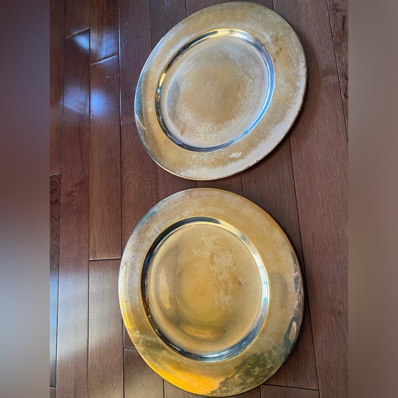Set of 2 Brass Charger Plates-Vintage 11 3/4” India - Picture 5 of 12